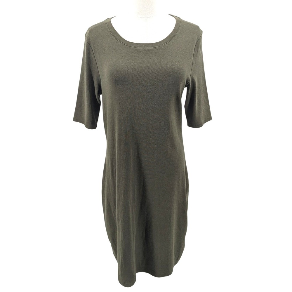 Gap‎ Olive Green Knit Doft T-Shirt Dress Elbow Sleeve Modal Blend Casual Size M